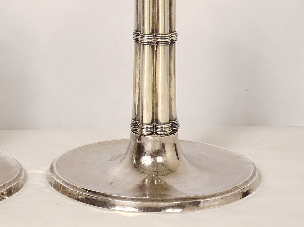 Pair Of Candlesticks At La Financière Silver Swiss Goldsmith Bossard 1541gr 19th-photo-1