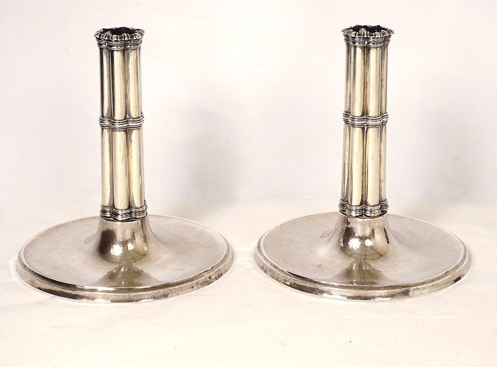 Pair Of Candlesticks At La Financière Silver Swiss Goldsmith Bossard 1541gr 19th