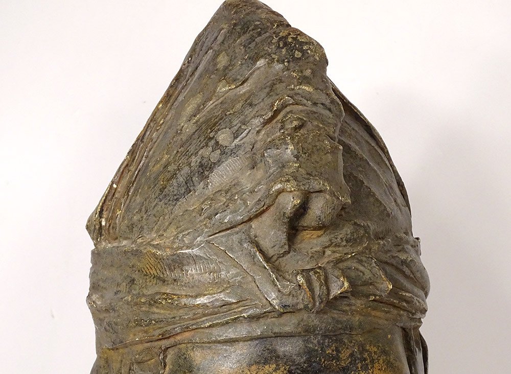 Sculpture Loiseau-Rousseau Buste Orientaliste Jeune Berbère Plâtre XIXème-photo-4
