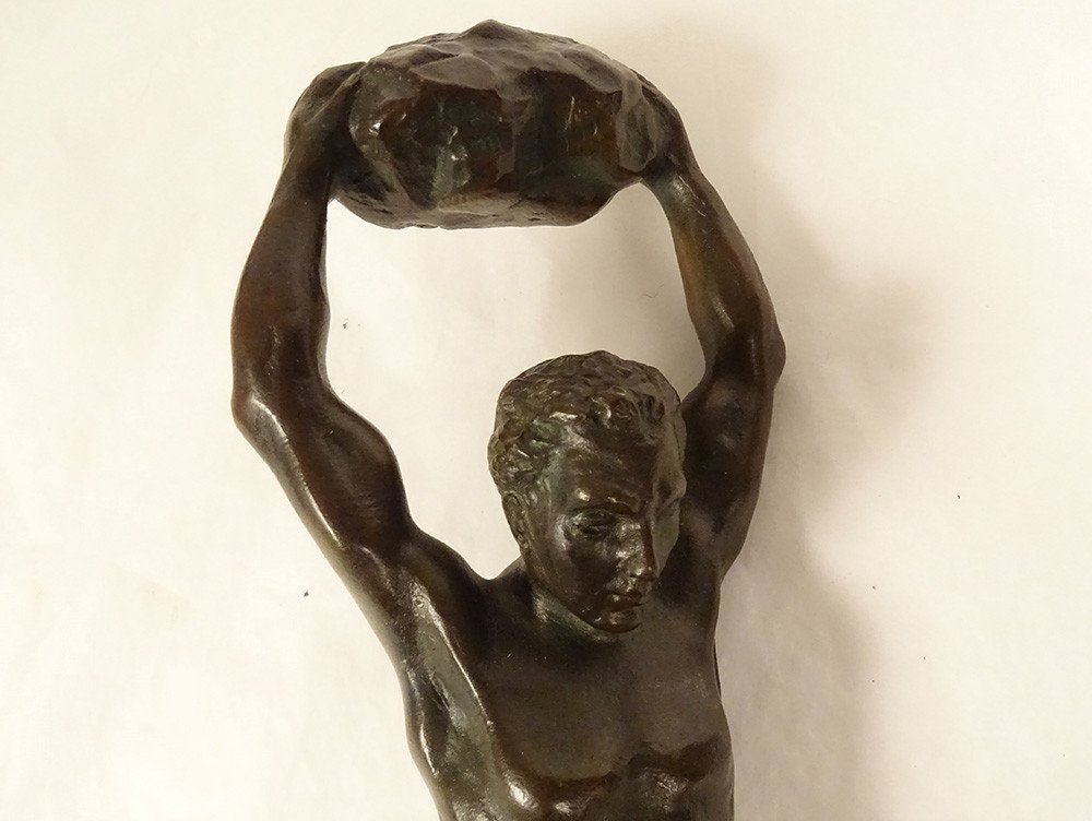 Bronze Sculpture Man On The Snake Rock Art Deco 20th Century-photo-3