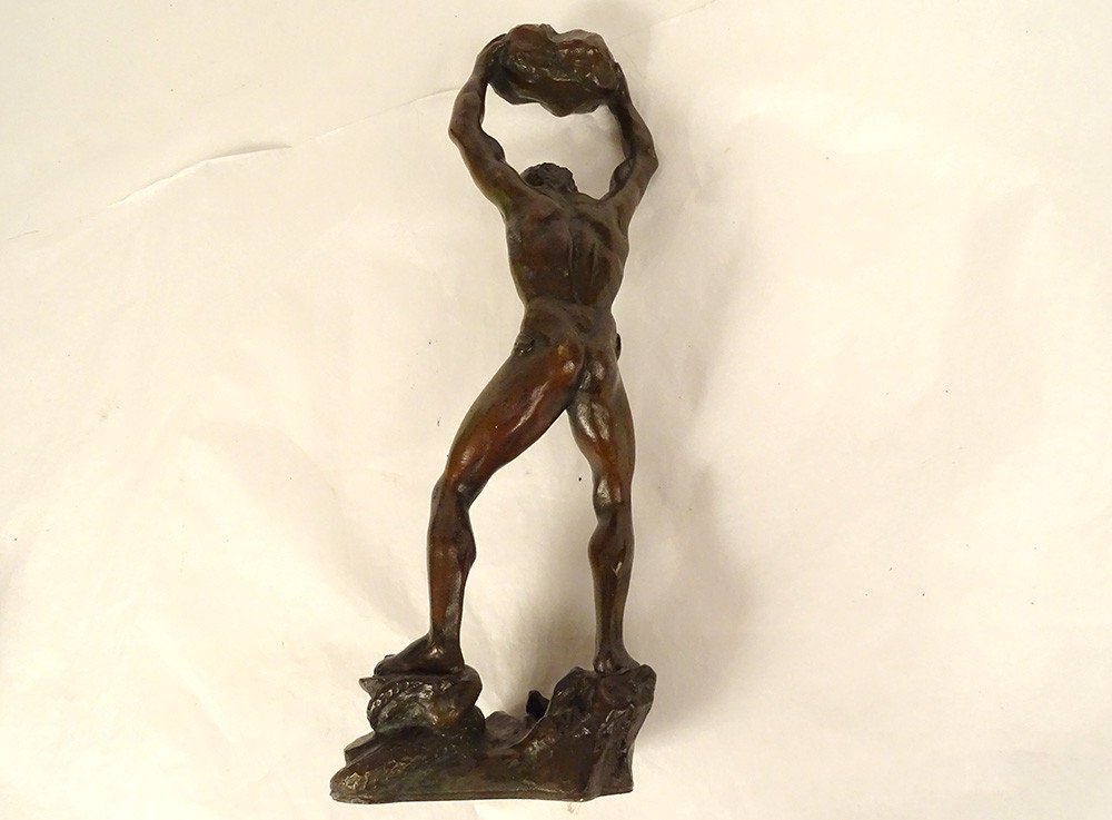 Bronze Sculpture Man On The Snake Rock Art Deco 20th Century-photo-3