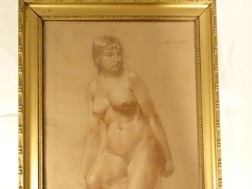 Grand Dessin Fusain Portrait étude Femme Nue Modèle De Vliegher 1925 XXème-photo-3