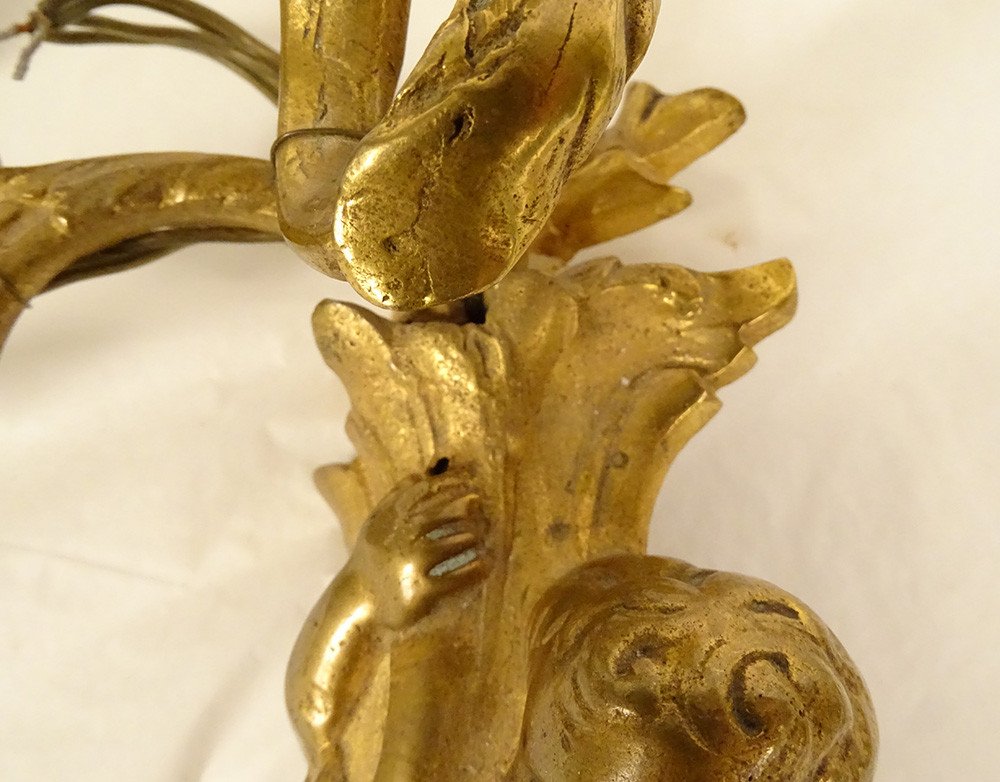 Pair Of Wall Lamps 2 Arms Light Regency Gilt Bronze Putti Cherubs XVIIIth-photo-4
