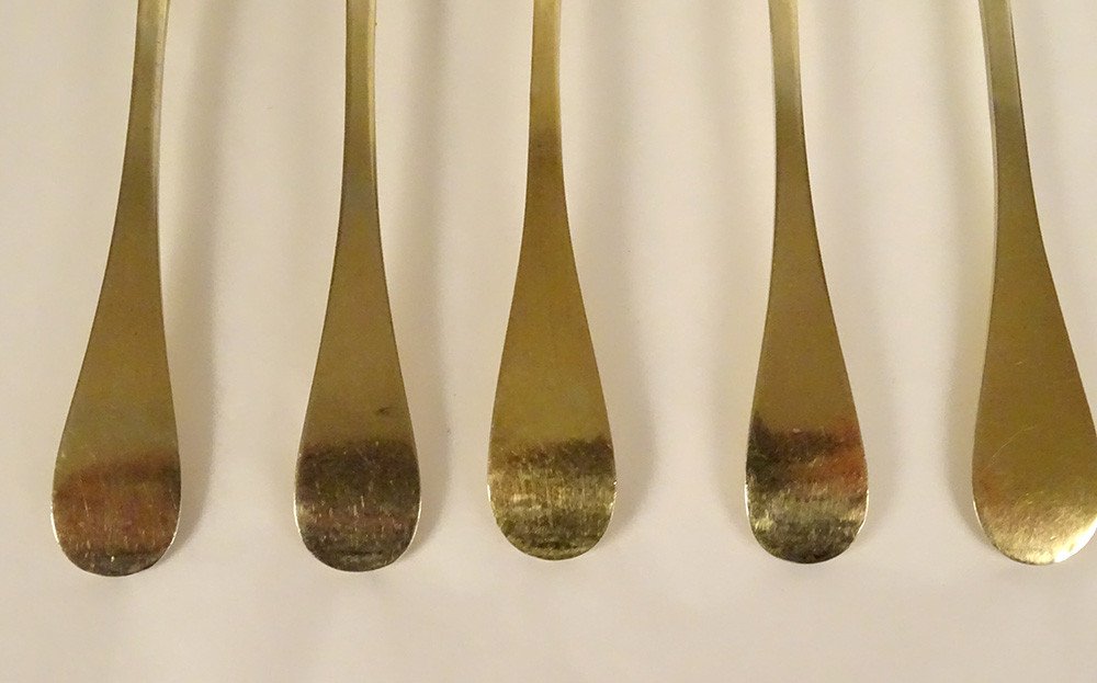 12 Small Spoons Silver Vermeil Leather Case 221gr Directoire Late 18th Century-photo-1