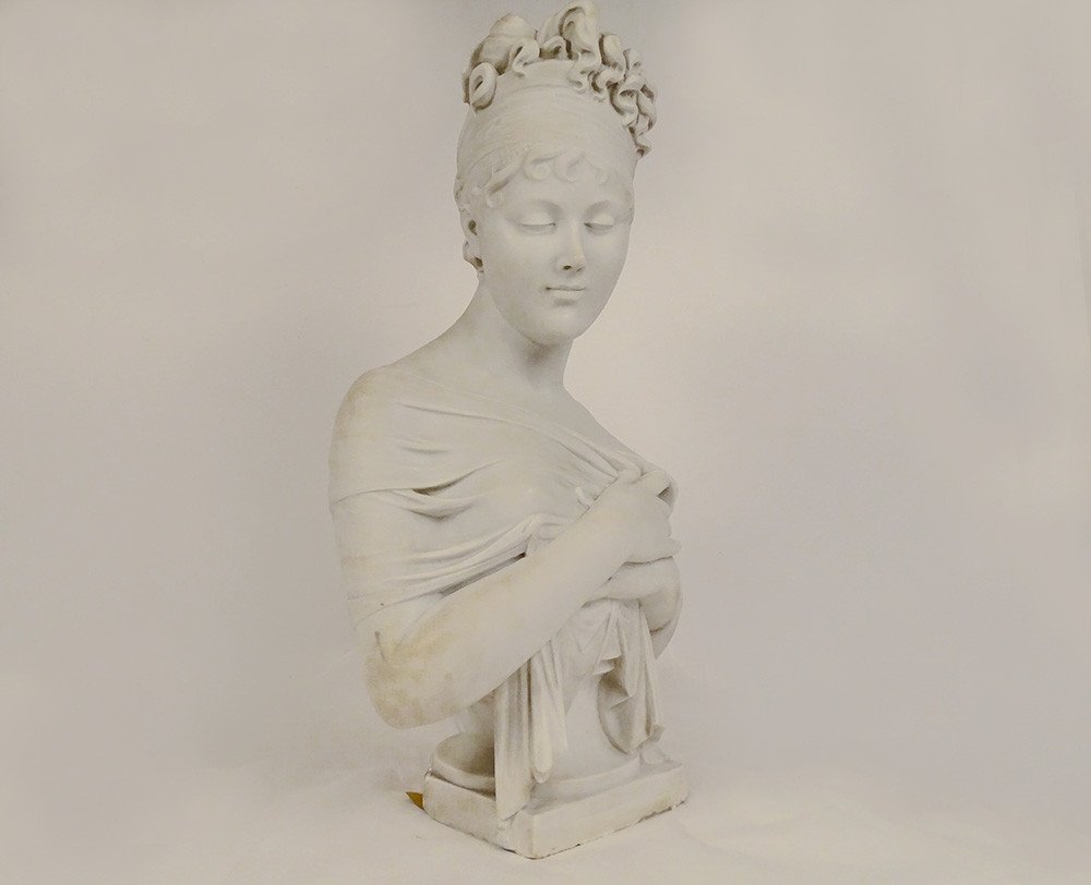 Carrara Marble Bust Sculpture Mme Récamier From Apr. Joseph Chinard 19th Century-photo-2