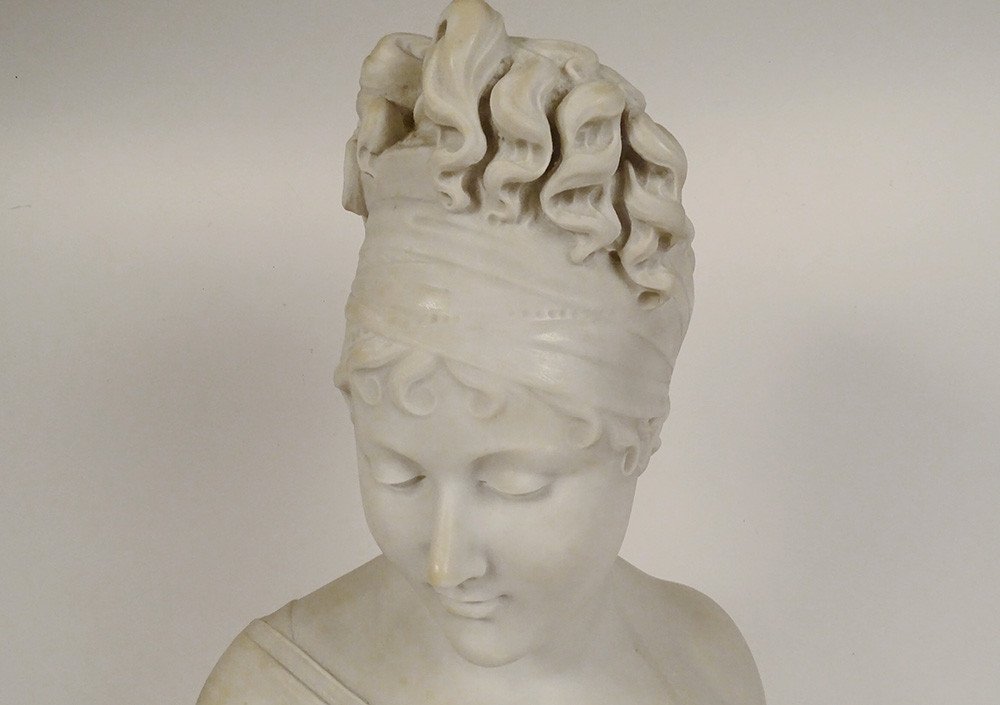 Carrara Marble Bust Sculpture Mme Récamier From Apr. Joseph Chinard 19th Century-photo-3