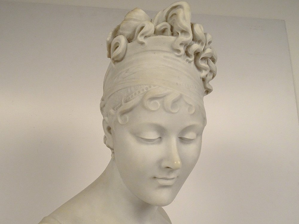 Carrara Marble Bust Sculpture Mme Récamier From Apr. Joseph Chinard 19th Century-photo-2