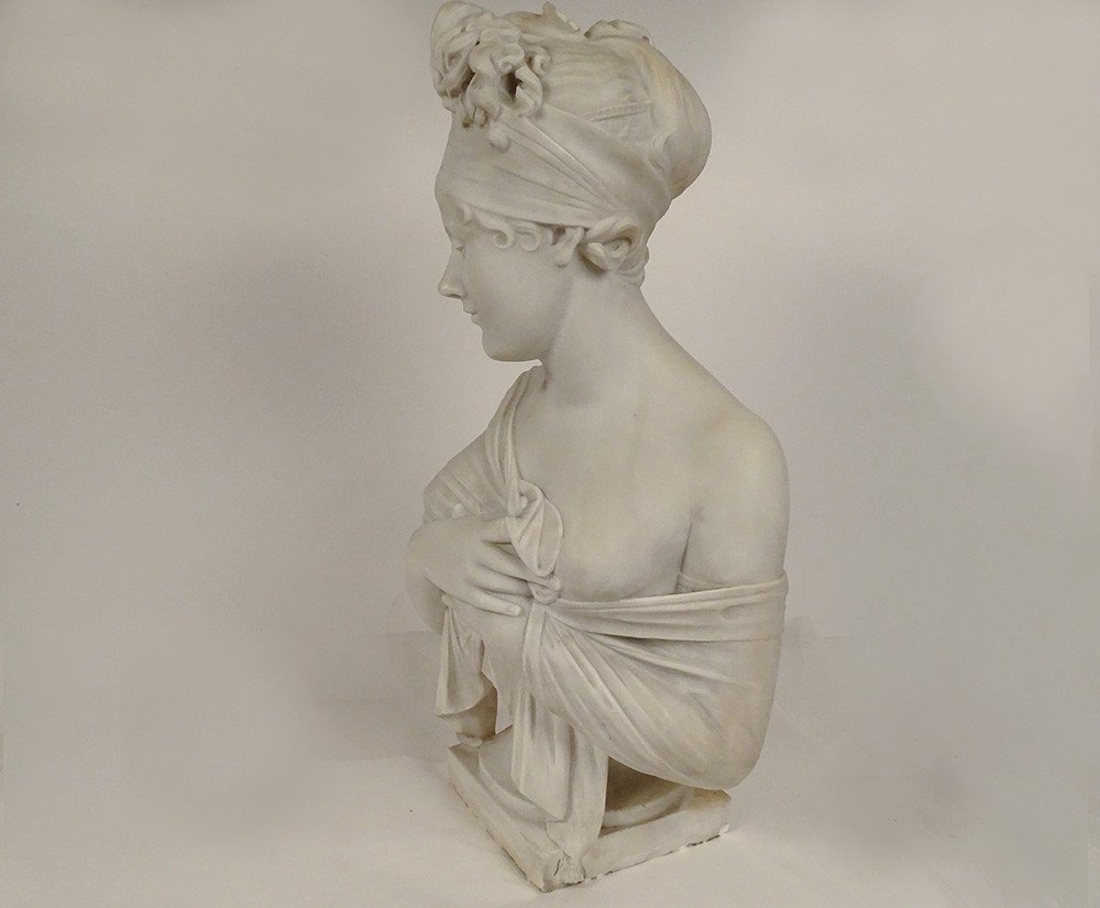 Carrara Marble Bust Sculpture Mme Récamier From Apr. Joseph Chinard 19th Century-photo-3