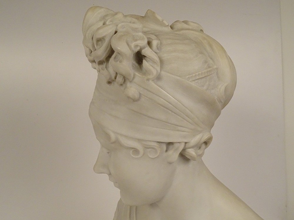 Carrara Marble Bust Sculpture Mme Récamier From Apr. Joseph Chinard 19th Century-photo-4