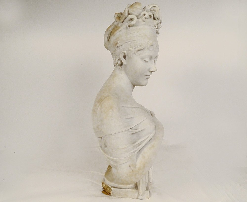 Carrara Marble Bust Sculpture Mme Récamier From Apr. Joseph Chinard 19th Century-photo-6