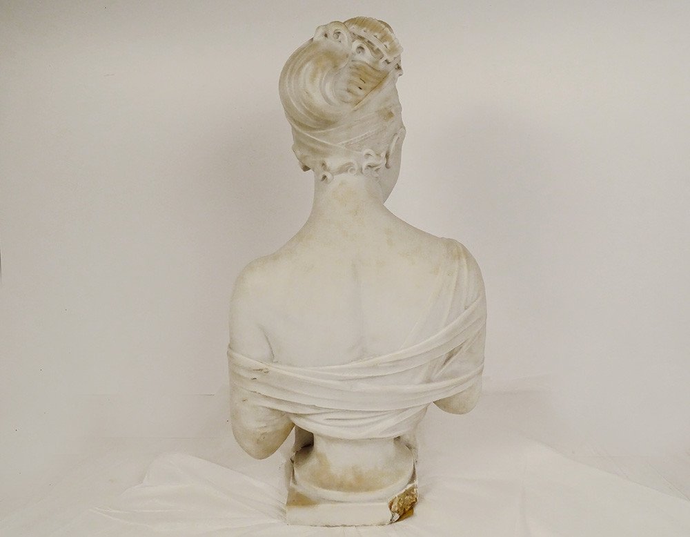 Carrara Marble Bust Sculpture Mme Récamier From Apr. Joseph Chinard 19th Century-photo-8