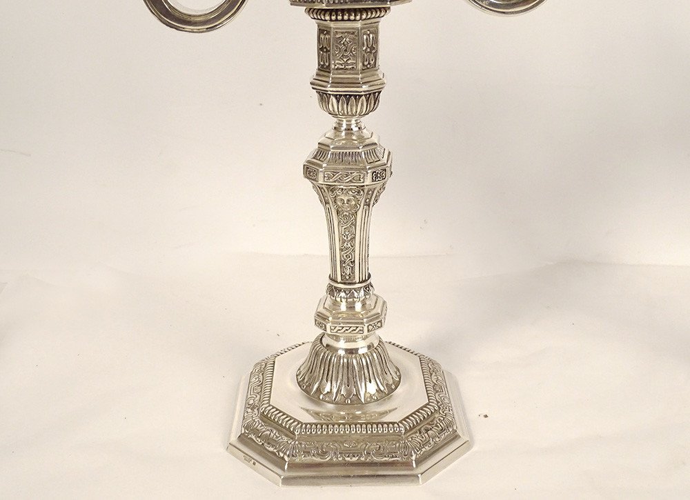 Pair Of 2-light Louis XIV Candelabras In Christofle Dupérier Silver-plated Metal, 20th Century-photo-3