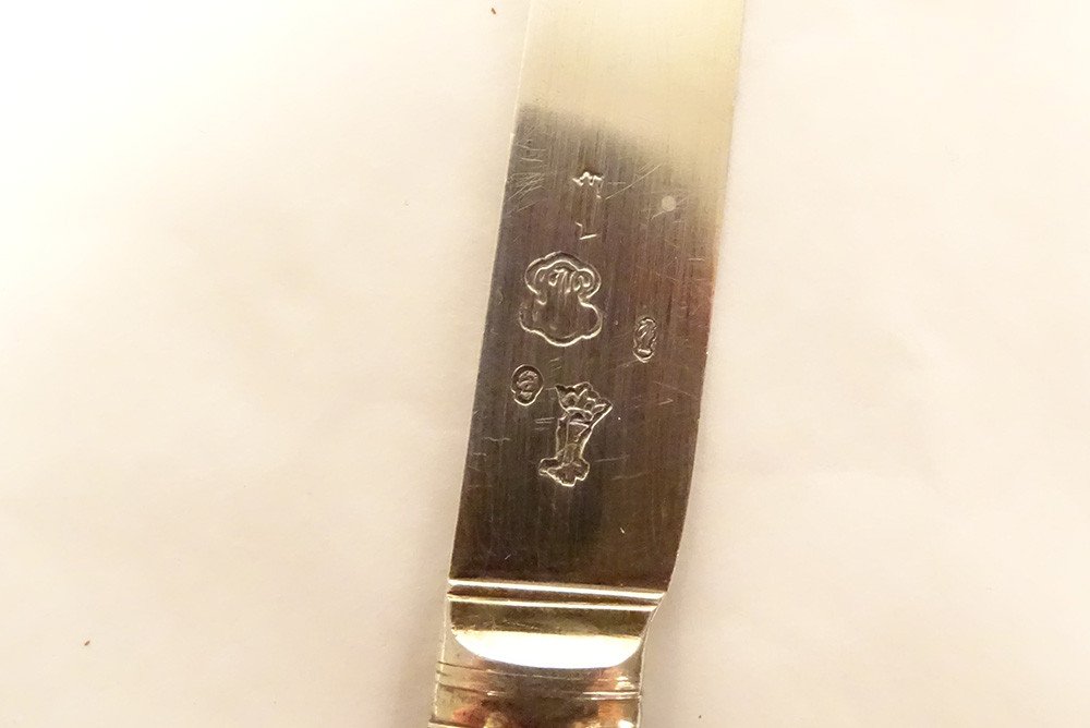 11 Silver Fruit Knives Farmers General Paris 1779 Mother-of-pearl Handle 18th-photo-3