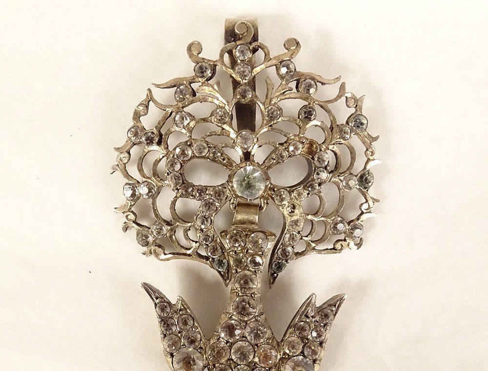 Norman Holy Spirit Pendant Solid Silver Rhinestones Dove Knot 19th-photo-3