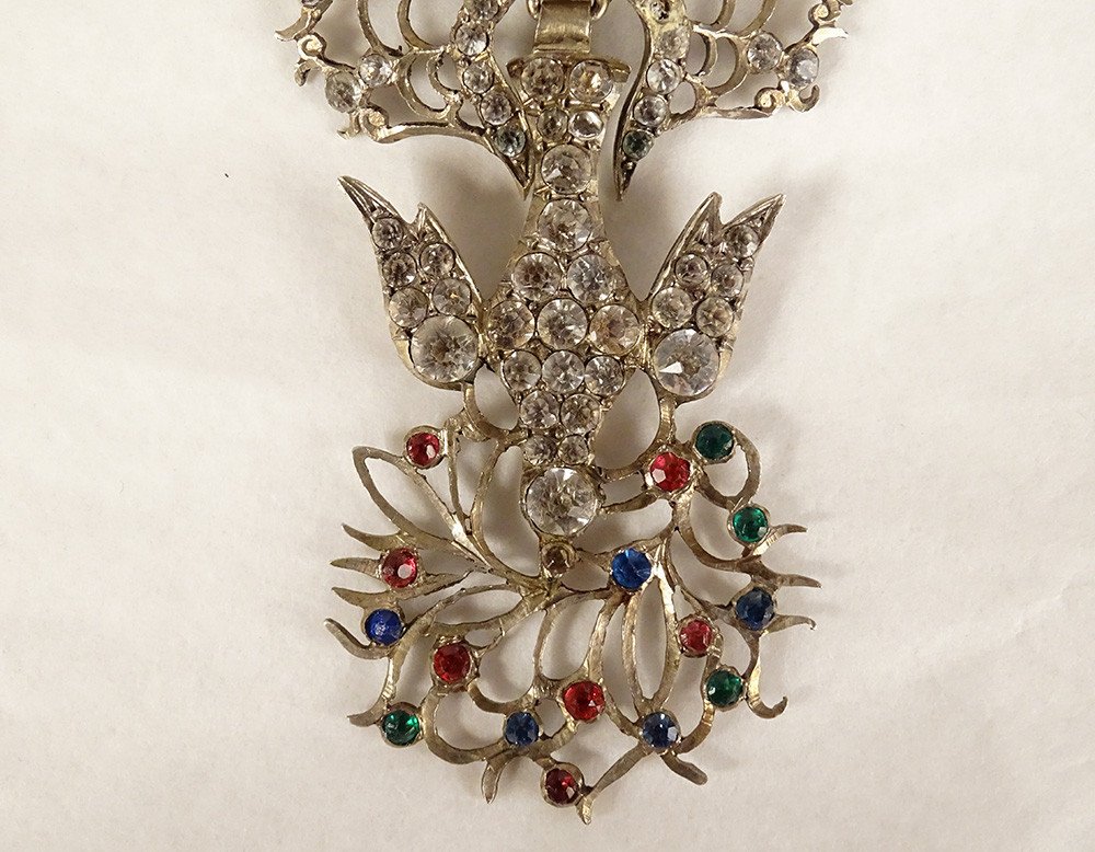 Norman Holy Spirit Pendant Solid Silver Rhinestones Dove Knot 19th-photo-4