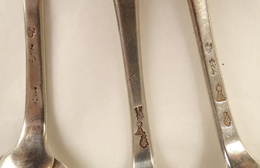 3 Silver Cutlery Farmers General Paris N. Coat Of Arms Necklace 480gr XVIIIth-photo-4