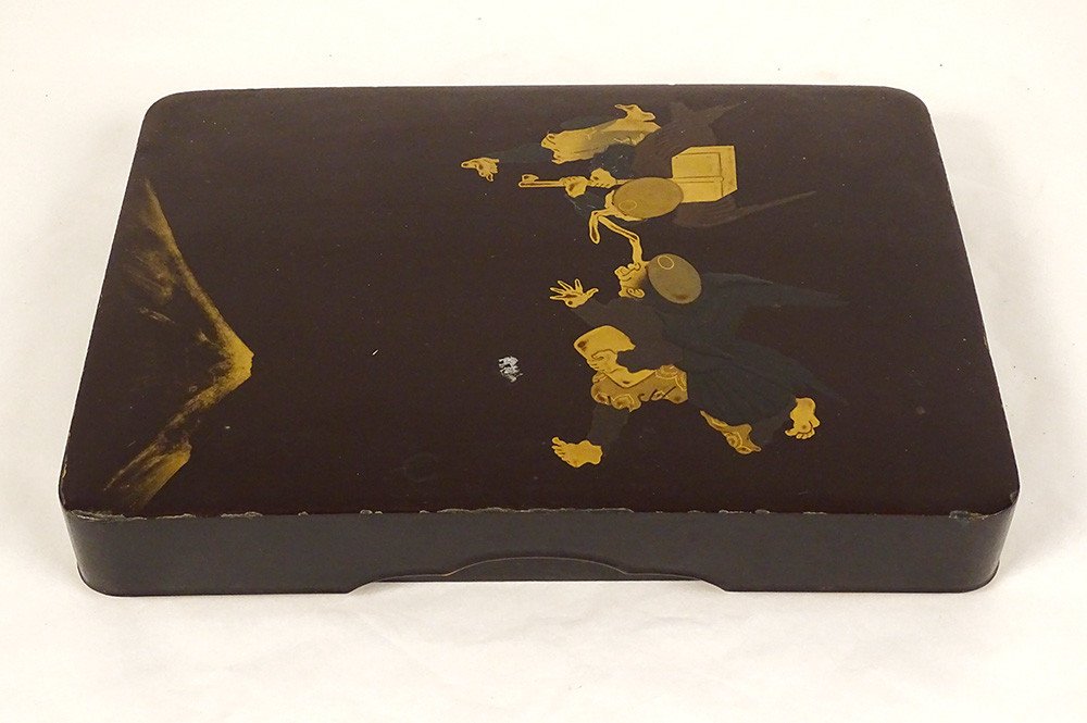 Box Lacquered Wood Gilding Maki-e Tengu Characters Japan Early 20th Century-photo-2