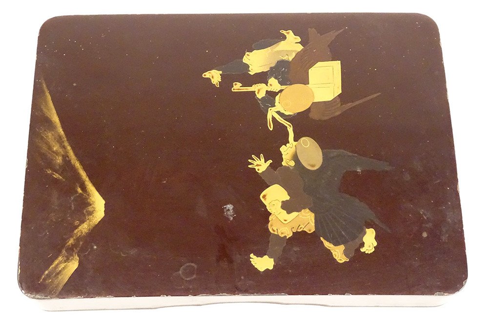 Box Lacquered Wood Gilding Maki-e Tengu Characters Japan Early 20th Century-photo-3