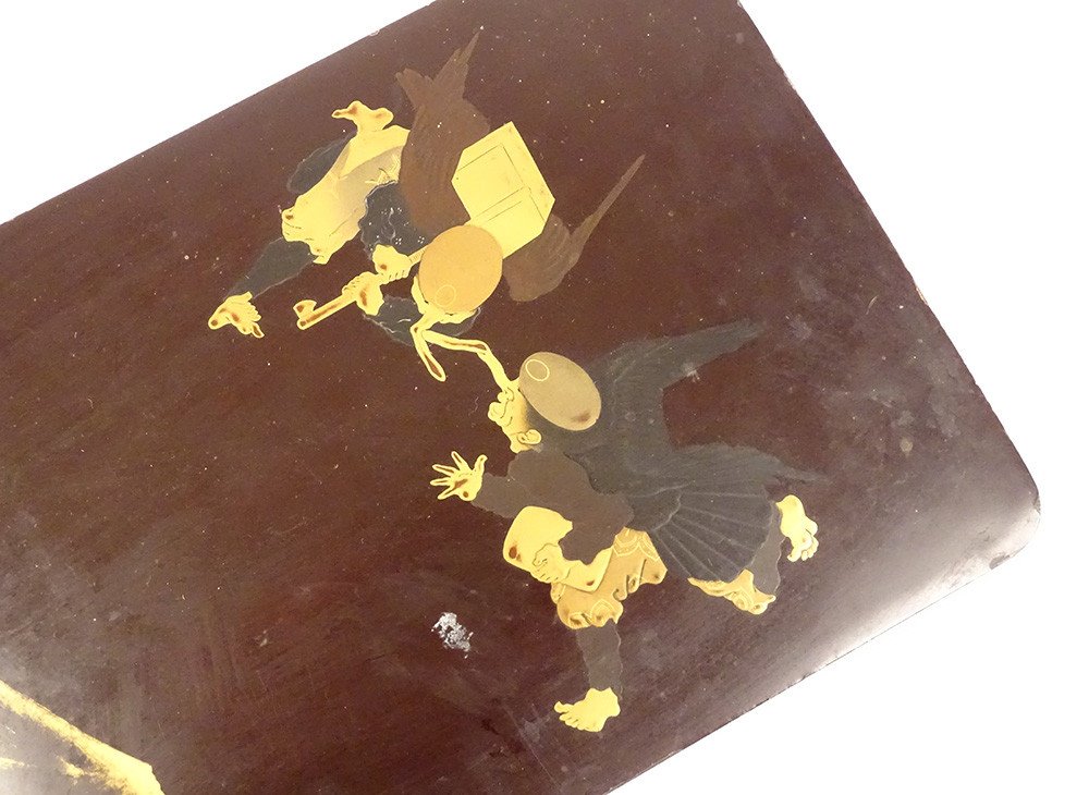 Box Lacquered Wood Gilding Maki-e Tengu Characters Japan Early 20th Century-photo-4