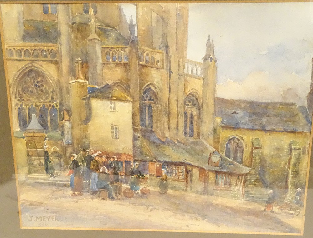 Watercolor Saint-tugdual Cathedral Tréguier Brittany Bretonnes Meyer 20th Century-photo-2