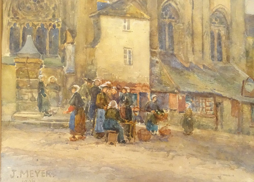 Watercolor Saint-tugdual Cathedral Tréguier Brittany Bretonnes Meyer 20th Century-photo-3