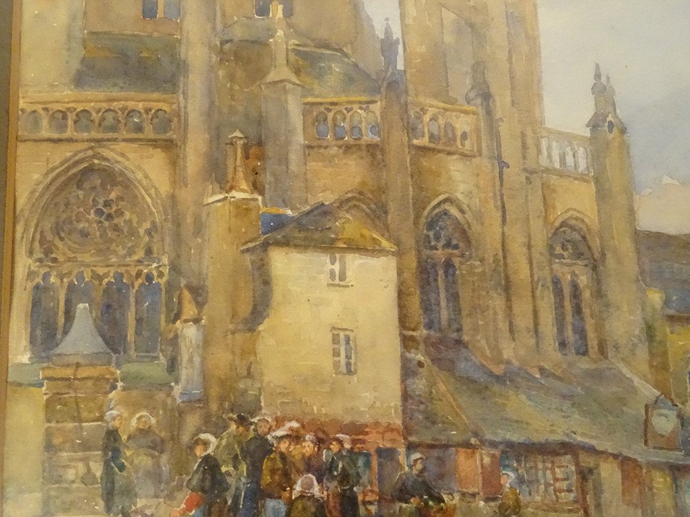 Watercolor Saint-tugdual Cathedral Tréguier Brittany Bretonnes Meyer 20th Century-photo-1