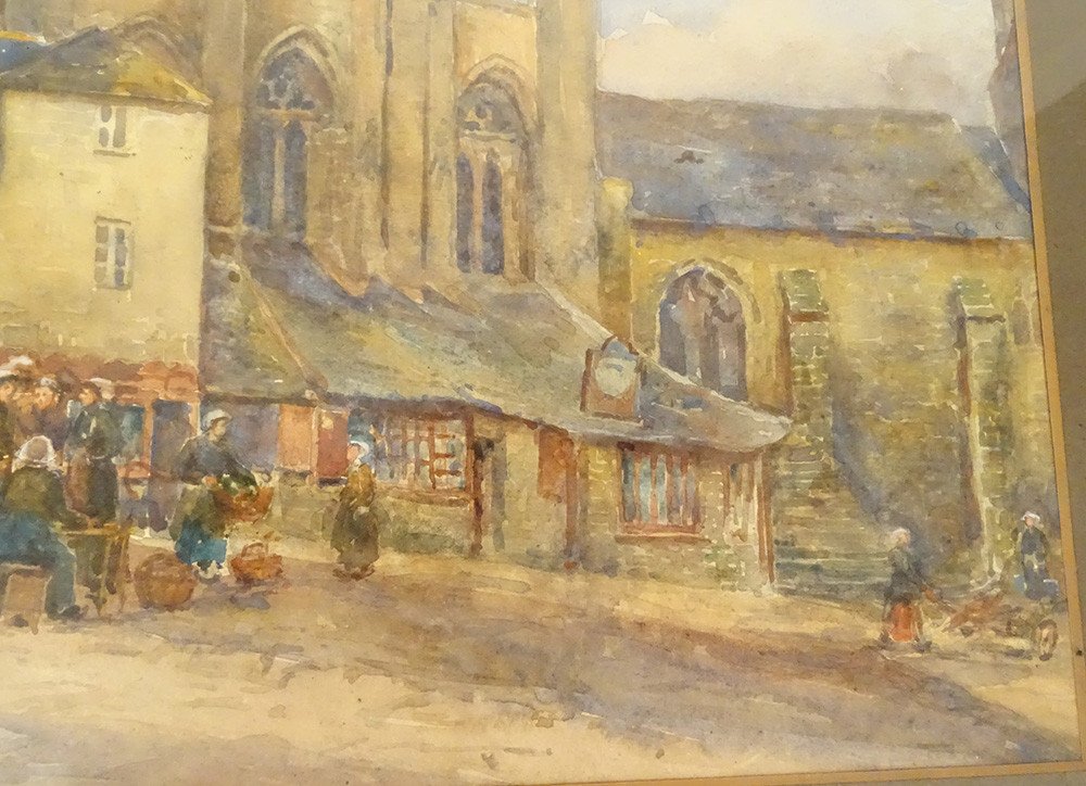 Watercolor Saint-tugdual Cathedral Tréguier Brittany Bretonnes Meyer 20th Century-photo-2