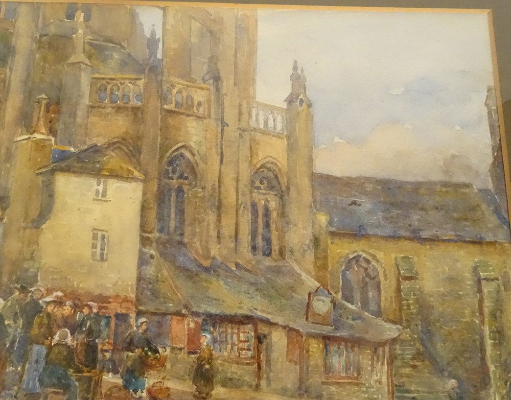 Watercolor Saint-tugdual Cathedral Tréguier Brittany Bretonnes Meyer 20th Century-photo-3