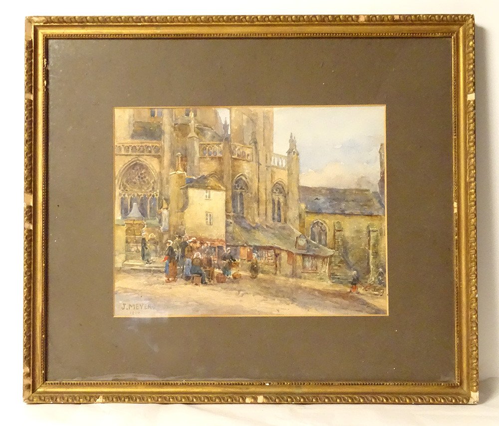 Watercolor Saint-tugdual Cathedral Tréguier Brittany Bretonnes Meyer 20th Century