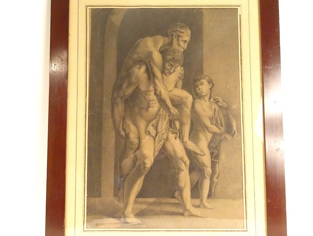 Mythological Drawing After Raphael Aeneas Anchises And Ascanius Signed 1820 XIXth-photo-2