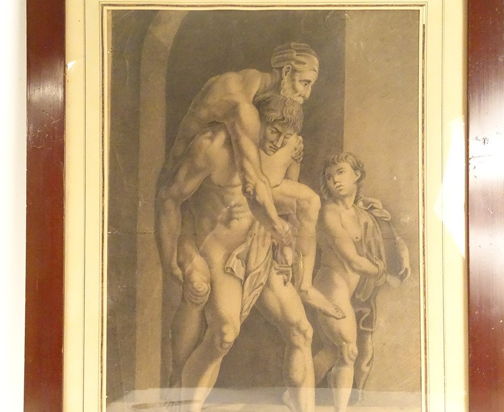 Mythological Drawing After Raphael Aeneas Anchises And Ascanius Signed 1820 XIXth-photo-3