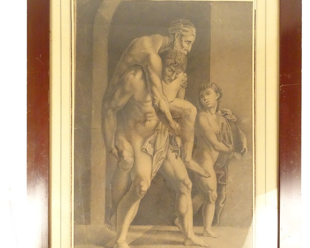 Mythological Drawing After Raphael Aeneas Anchises And Ascanius Signed 1820 XIXth-photo-4