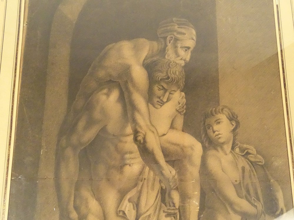 Mythological Drawing After Raphael Aeneas Anchises And Ascanius Signed 1820 XIXth-photo-1