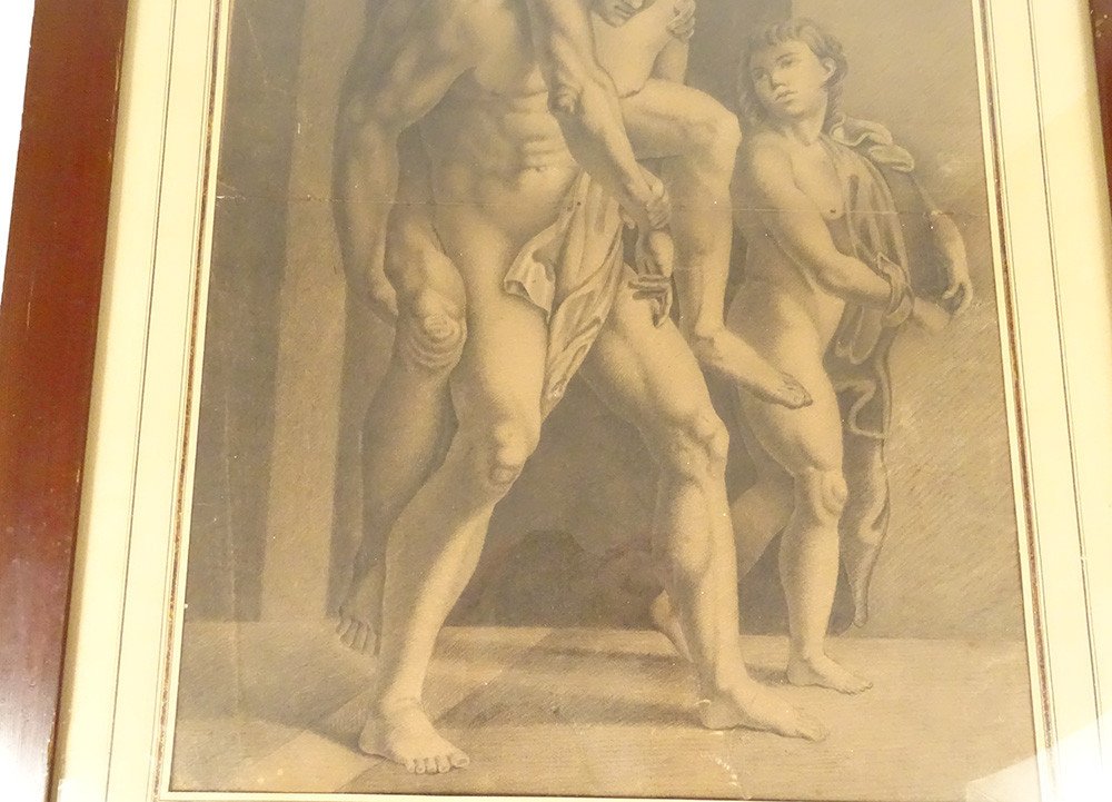 Mythological Drawing After Raphael Aeneas Anchises And Ascanius Signed 1820 XIXth-photo-2