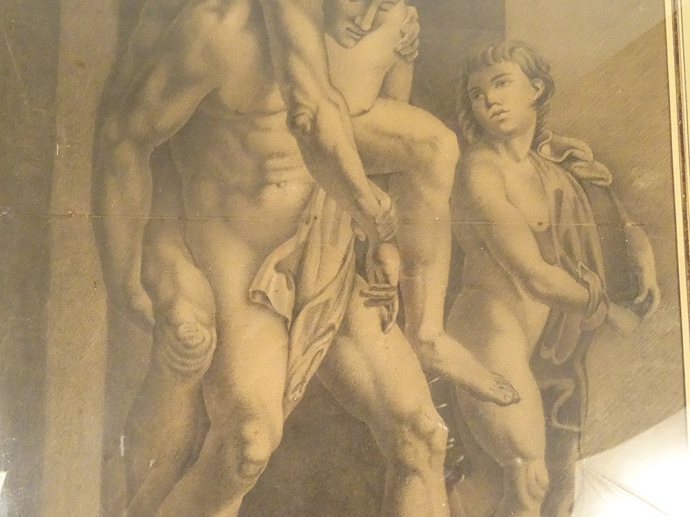 Mythological Drawing After Raphael Aeneas Anchises And Ascanius Signed 1820 XIXth-photo-3