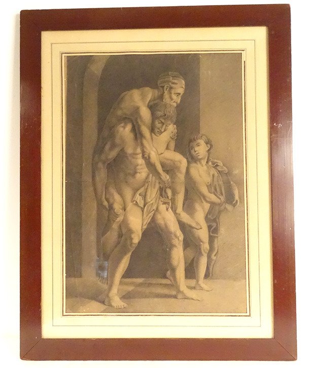 Mythological Drawing After Raphael Aeneas Anchises And Ascanius Signed 1820 XIXth