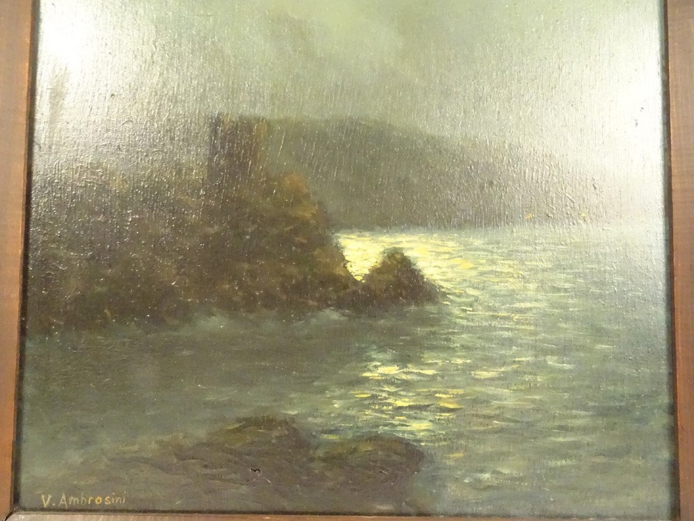 HSP Clair-obscur Vincent Ambrosini Paysage Nocturne Bord Mer Corse XXème-photo-3