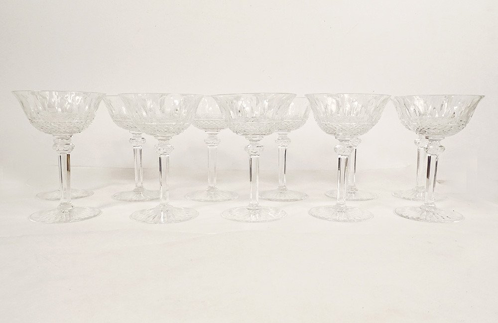 11 Saint-louis Crystal Champagne Glasses Tommy Model 20th Century-photo-3