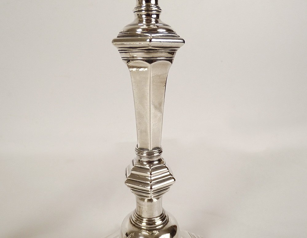 Pair Of Louis XV Candlesticks In Solid Silver, Farmers General, Rennes, 1154gr, 18th Century-photo-3