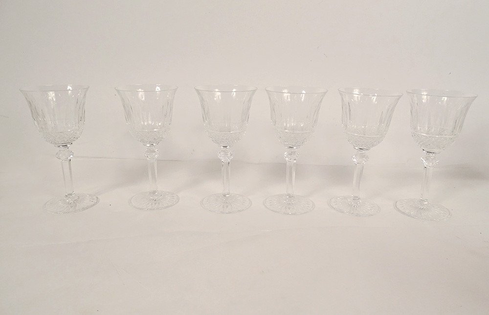 6 Verres à Vin Blanc Apéritif Cristal Taillé Saint-louis Modèle Tommy XXème