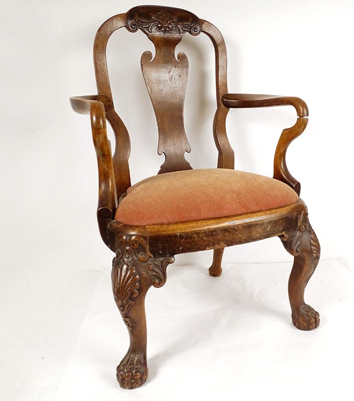 English Chippendale Child's Armchair Carved Walnut Shells Claws 19th Century