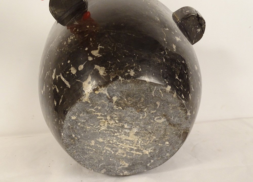 Apothecary Mortar With Ears In Black Veined Marble, 19th Century-photo-6