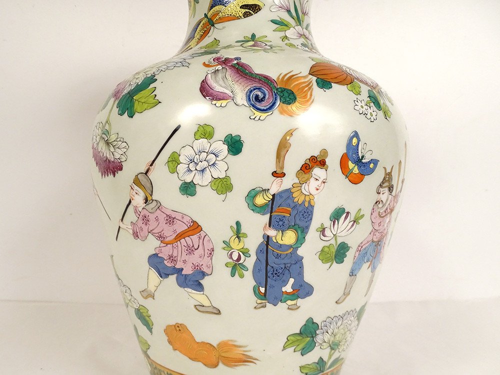 Bayeux Porcelain Baluster Vase Chinese Characters Dragons Butterflies 19th Century-photo-2