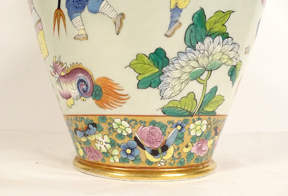 Bayeux Porcelain Baluster Vase Chinese Characters Dragons Butterflies 19th Century-photo-2