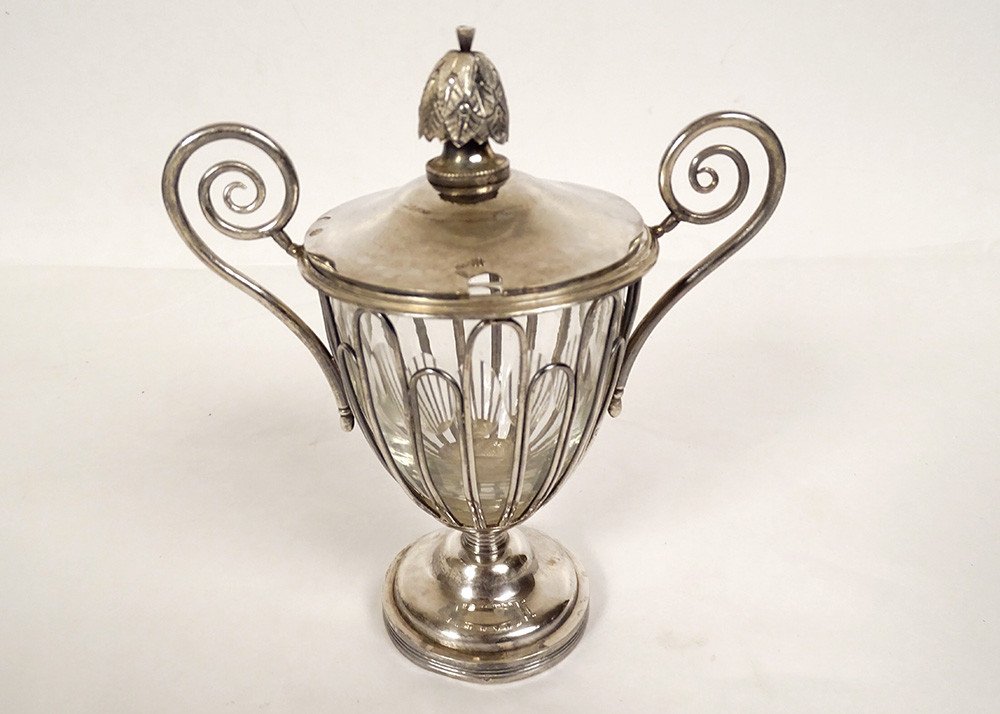 Mustard Pot 4 Salt Cellars Piedouche Solid Silver Old Man Restoration 19th Century-photo-2