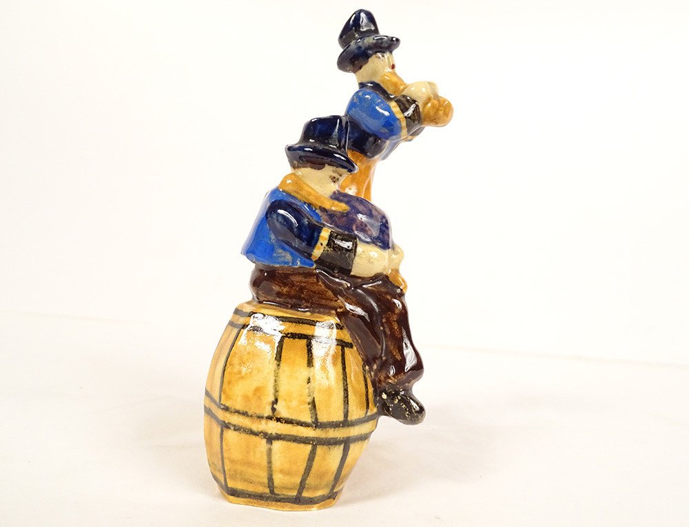 2 Breton Characters Biniou Quimper Earthenware Henriot Sévellec Barrel 20th Century-photo-3