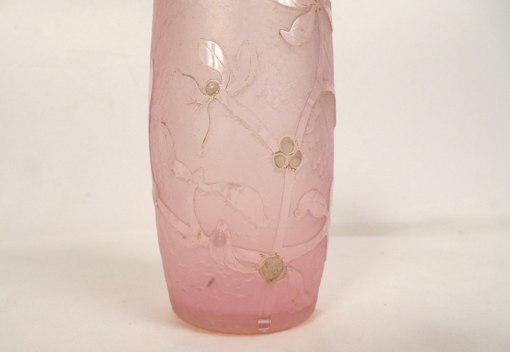 Small Frosted Glass Vase With Gold Gui Decor Daum Nancy Art Nouveau Late 19th Century-photo-2