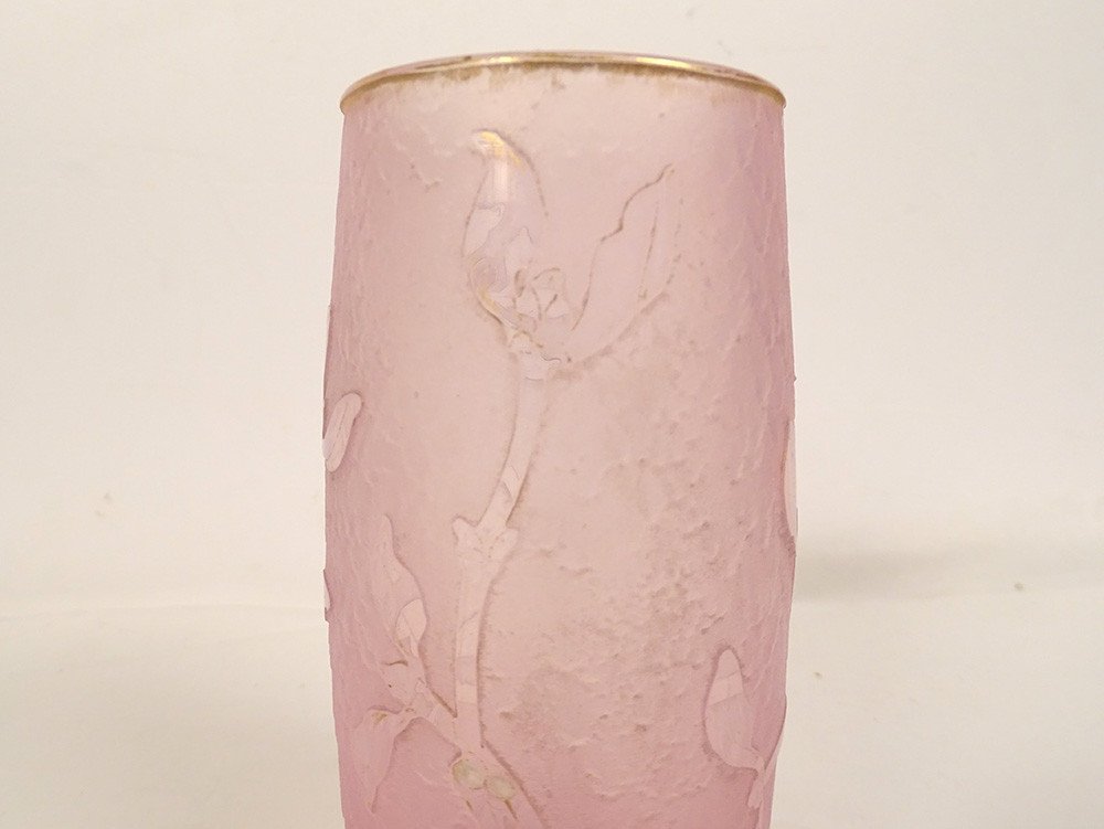 Small Frosted Glass Vase With Gold Gui Decor Daum Nancy Art Nouveau Late 19th Century-photo-1