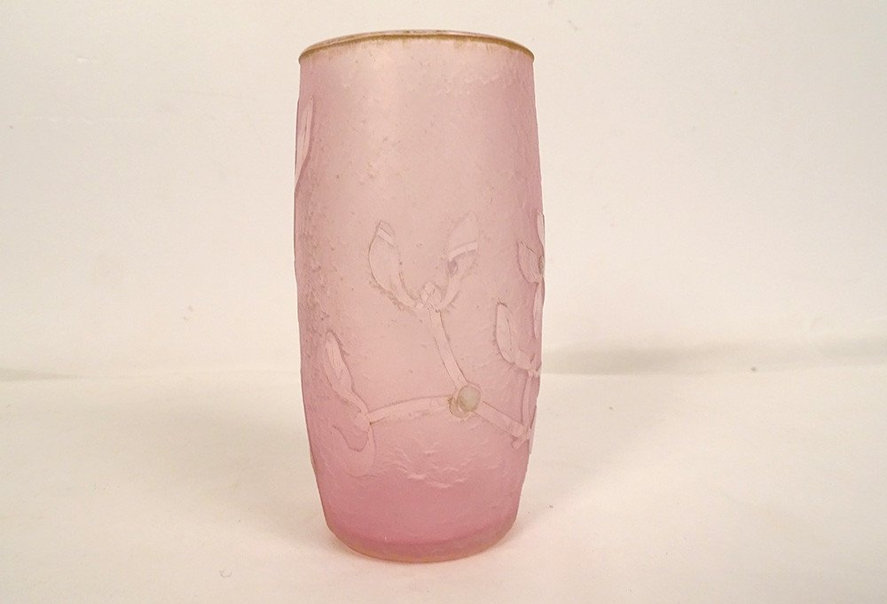 Small Frosted Glass Vase With Gold Gui Decor Daum Nancy Art Nouveau Late 19th Century-photo-2