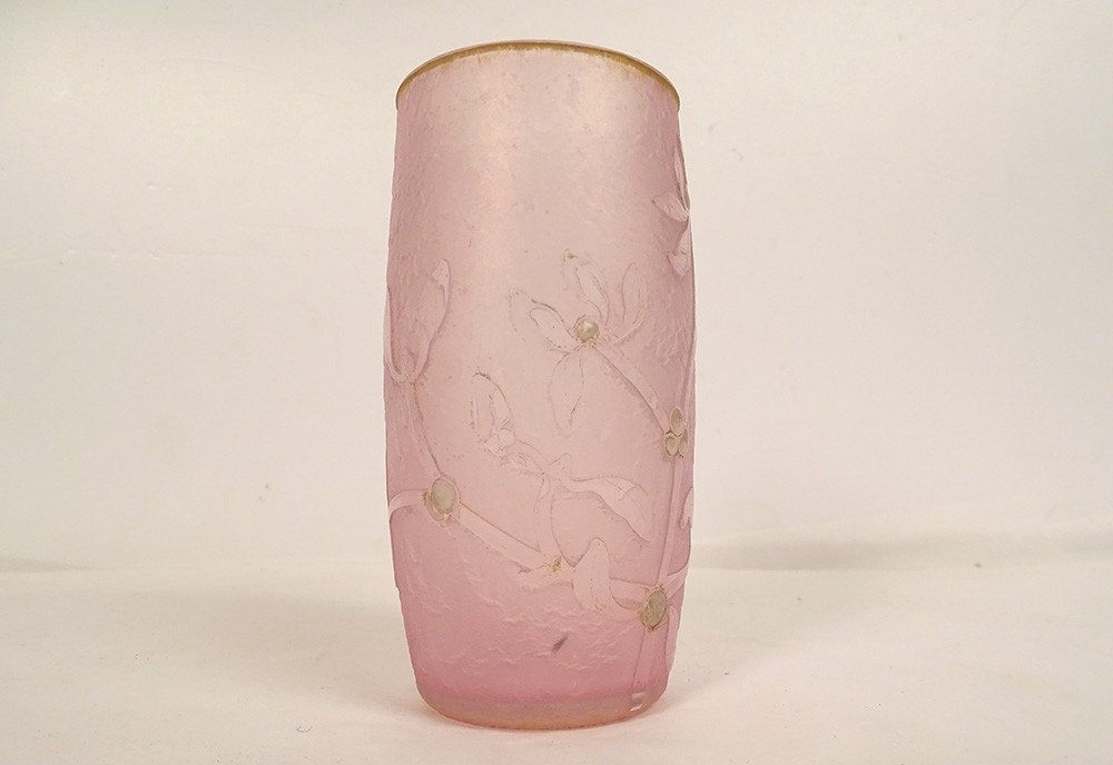 Small Frosted Glass Vase With Gold Gui Decor Daum Nancy Art Nouveau Late 19th Century-photo-3